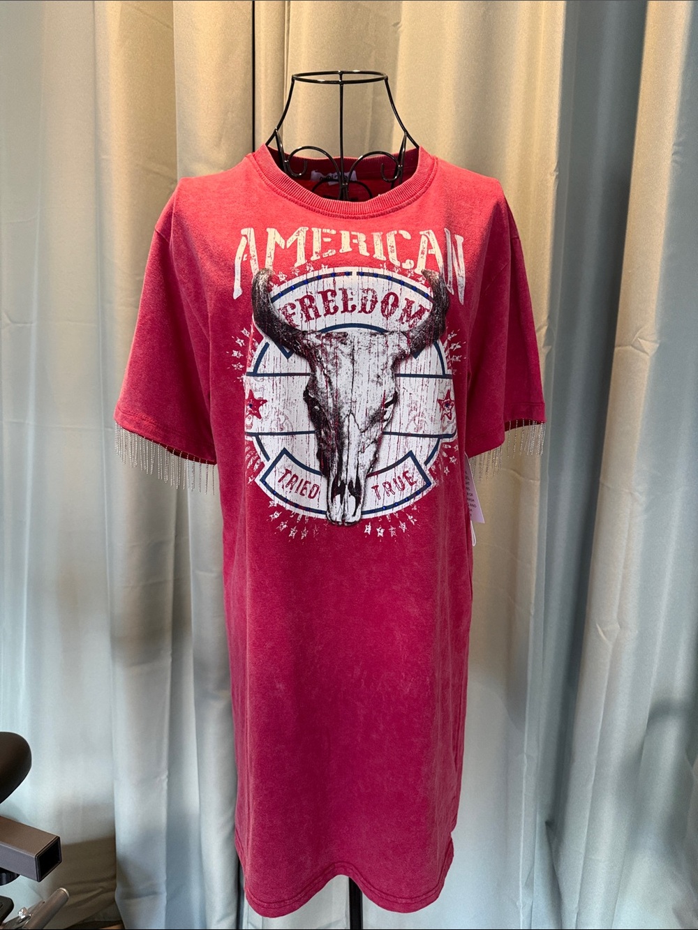American Freedom Graphic Tee Dress in Faded Red